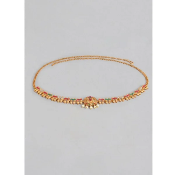 Women's Rose Gold Plated Alloy Hip Belt Kamarband (Red & Green)