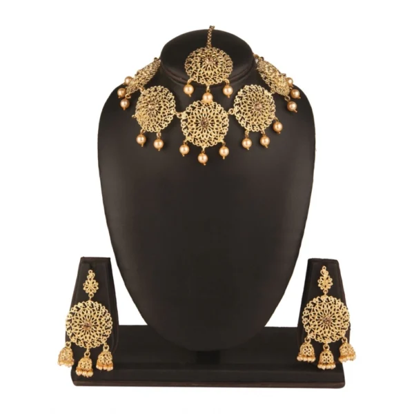 Women's Rose Gold Plated Alloy Necklace & Earings Set (Gold)