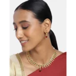 Women's Rose Gold Plated Alloy Necklace & Earings Set (Green & Red)