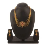 Women's Rose Gold Plated Alloy Necklace & Earings Set (Green & Red)