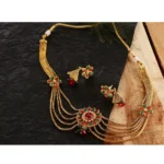Women's Rose Gold Plated Alloy Necklace & Earings Set (Green & Red)