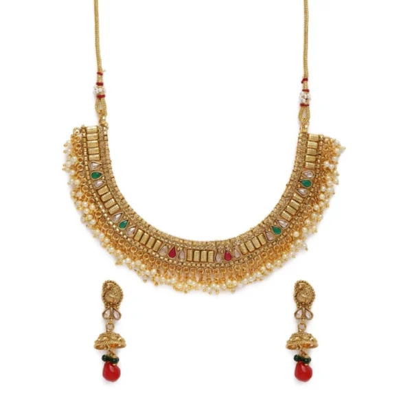 Women's Rose Gold Plated Alloy Necklace & Earings Set (Multicolor)