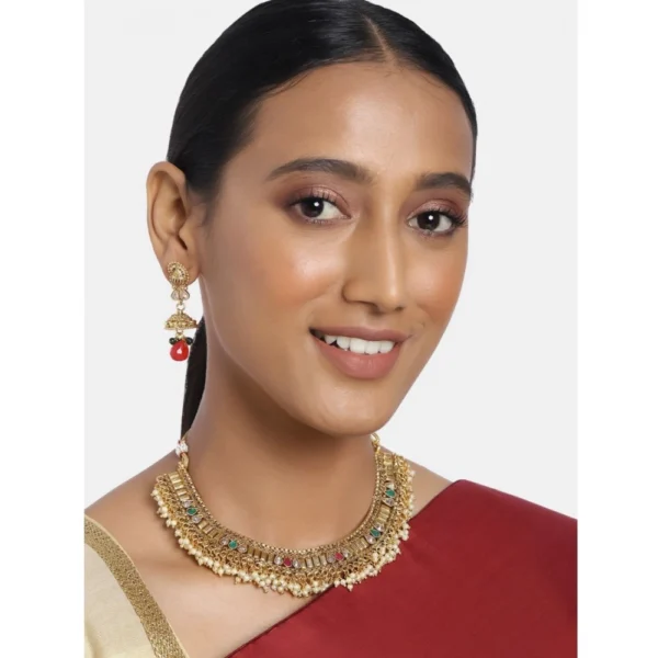 Women's Rose Gold Plated Alloy Necklace & Earings Set (Multicolor)