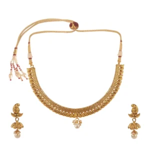 Women's Rose Gold Plated Alloy Necklace & Earings Set (Gold)