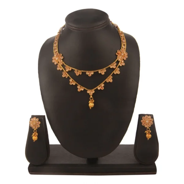 Women's Rose Gold Plated Alloy Necklace & Earings Set (White)