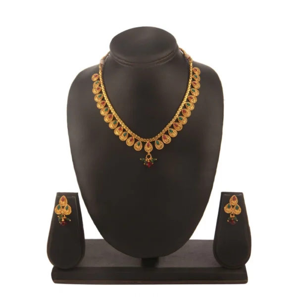 Women's Rose Gold Plated Alloy Necklace & Earings Set (Green & Red)