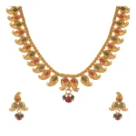 Women's Rose Gold Plated Alloy Necklace & Earings Set (Green & Red)