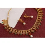 Women's Rose Gold Plated Alloy Necklace & Earings Set (Green & Red)