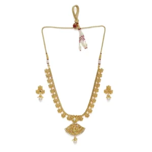 Women's Rose Gold Plated Alloy Necklace & Earings Set (Gold)