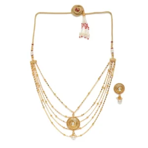 Women's Rose Gold Plated Alloy Necklace & Earings Set (Gold)