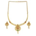 Women's Rose Gold Plated Alloy Necklace & Earings Set (White & Red)