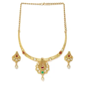 Women's Rose Gold Plated Alloy Necklace & Earings Set (White & Red)