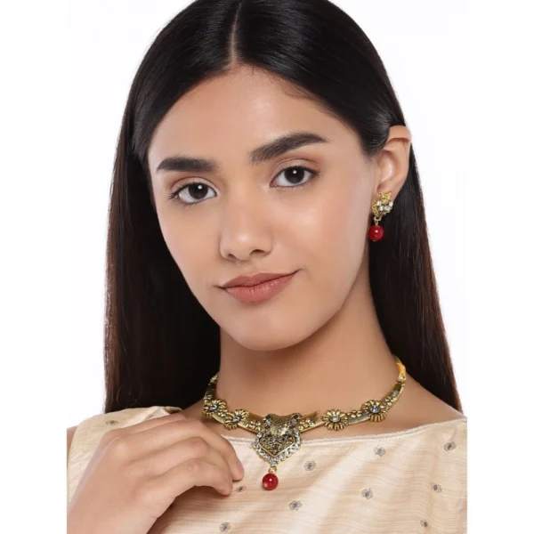 Women's Rose Gold Plated Alloy Necklace & Earings Set (Multicolor)