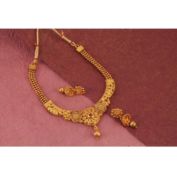 Women's Rose Gold Plated Alloy Necklace & Earings Set (Gold)