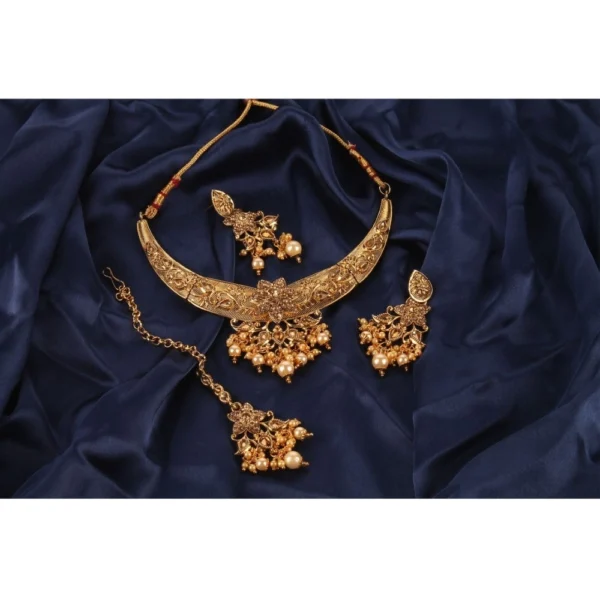 Women's Rose Gold Plated Alloy Necklace & Earings Set (Gold)