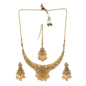 Women's Rose Gold Plated Alloy Necklace & Earings Set (Gold)