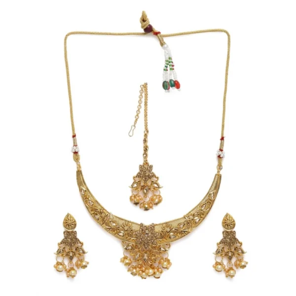 Women's Rose Gold Plated Alloy Necklace & Earings Set (Gold)