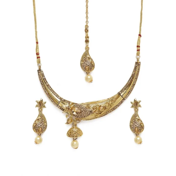 Women's Rose Gold Plated Alloy Necklace & Earings Set (Gold)