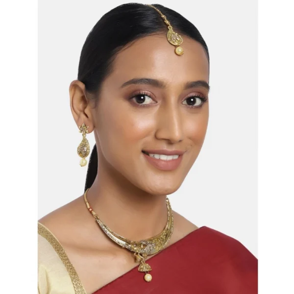 Women's Rose Gold Plated Alloy Necklace & Earings Set (Gold)