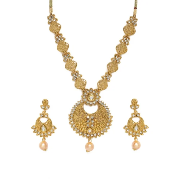 Women's Rose Gold Plated Alloy Necklace & Earings Set (Gold)