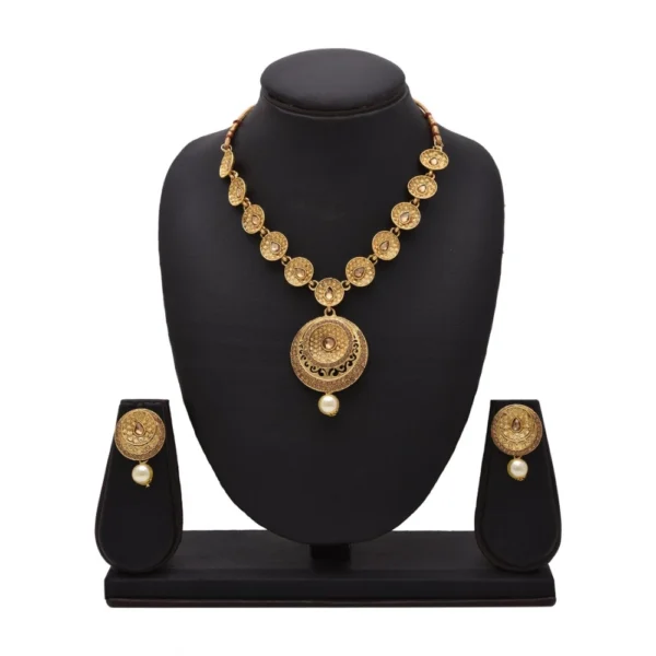 Women's Rose Gold Plated Alloy Necklace & Earings Set (Gold)