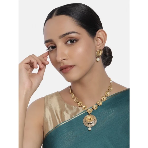 Women's Rose Gold Plated Alloy Necklace & Earings Set (Gold)
