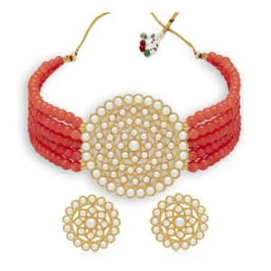 Women's Rose Gold Plated Alloy Necklace & Earings Set (Red)