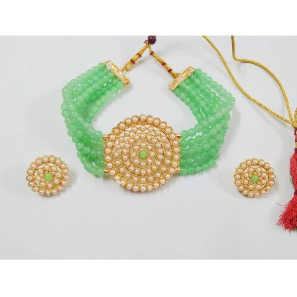 Women's Rose Gold Plated Alloy Necklace & Earings Set (Mint Green)