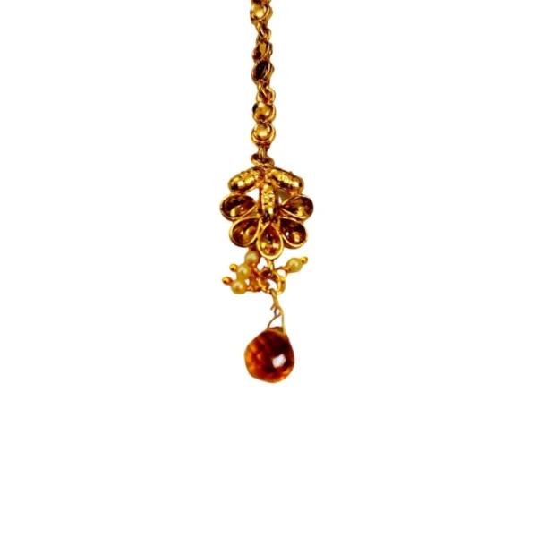 Women's Rose Gold Plated Alloy Necklace Earrings With Maangtika Set (Gold)