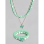Women's Rose Gold Plated Brass Pendant Chain With Beaded Bracelet (Light Green)