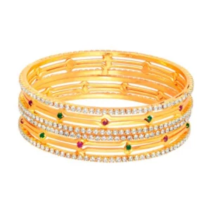 Women's Rose Gold Plated Brass Stone Bangle (Red & Green , 2.4 Inch)