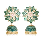 Women's Rose Gold Plated Alloy Earrings (Green)
