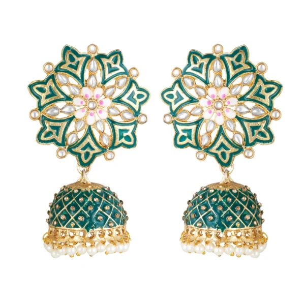 Women's Rose Gold Plated Alloy Earrings (Green)