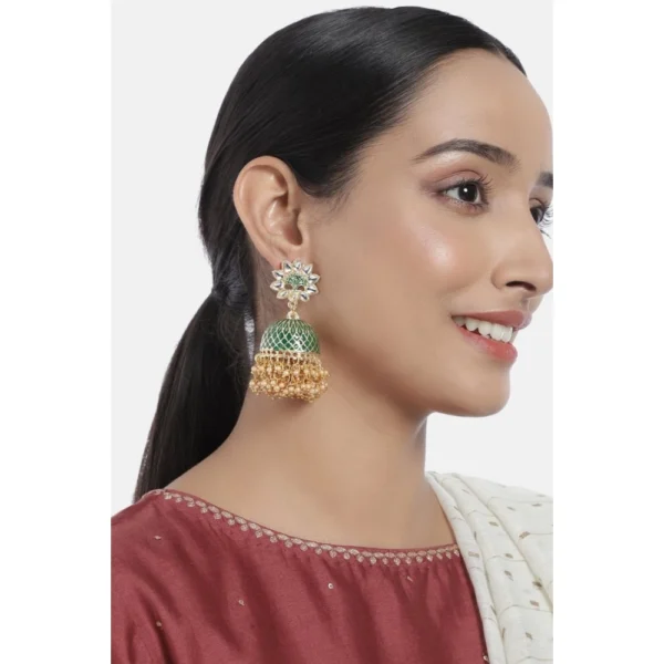 Women's Rose Gold Plated Alloy Earrings (Green)