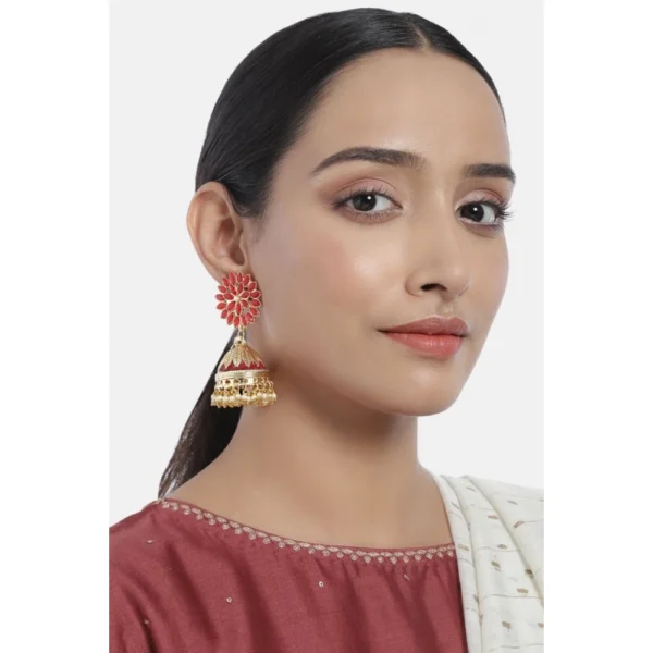 Women's Rose Gold Plated Alloy Earrings (Red)