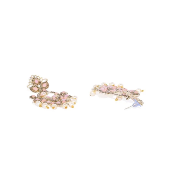 Women's Rose Gold Plated Alloy Earrings (Gold & Pink)