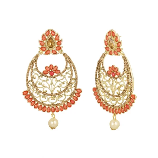 Women's Rose Gold Plated Alloy Earrings (Gold & Orange)