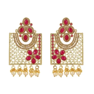 Women's Rose Gold Plated Alloy Earrings (Gold & Pink)