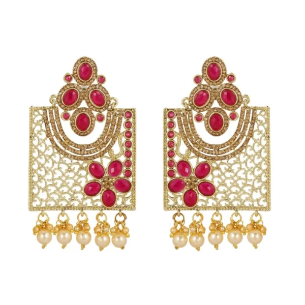 Women's Rose Gold Plated Alloy Earrings (Gold & Pink)