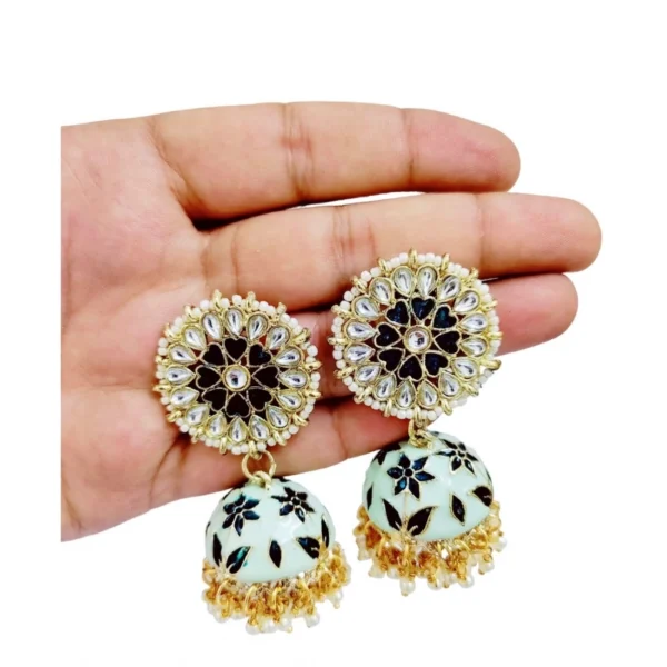 Women's Rose Gold Plated Alloy Earrings (White & Green)