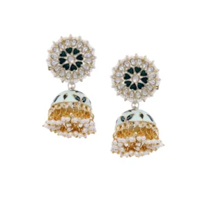 Women's Rose Gold Plated Alloy Earrings (White & Green)