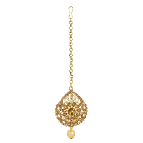 Women's Rose Gold Plated Alloy Kundan Earrings & Mangtikka (Gold)