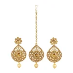 Women's Rose Gold Plated Alloy Kundan Earrings & Mangtikka (Gold)
