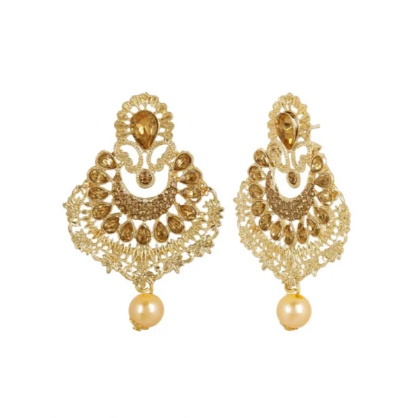 Women's Rose Gold Plated Alloy Kundan Earrings & Mangtikka (Gold)
