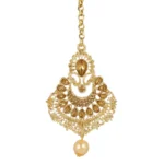 Women's Rose Gold Plated Alloy Kundan Earrings & Mangtikka (Gold)