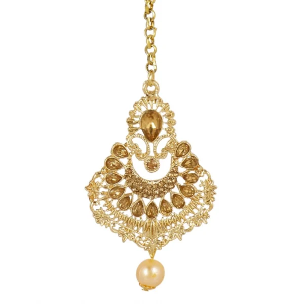Women's Rose Gold Plated Alloy Kundan Earrings & Mangtikka (Gold)