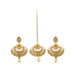 Women's Rose Gold Plated Alloy Kundan Earrings & Mangtikka (Gold)