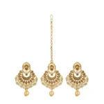 Women's Rose Gold Plated Alloy Kundan Earrings & Mangtikka (Gold)