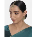 Women's Rose Gold Plated Alloy Kundan Earrings & Mangtikka (Gold)