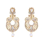 Women's Rose Gold Plated Alloy Kundan Earrings & Mangtikka (White)